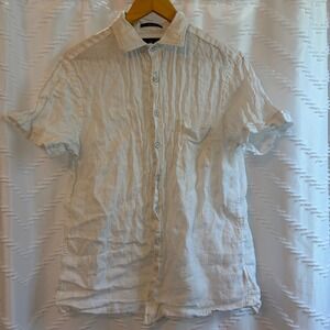 Rodd & Gunn Mens White 100% Linen Albini Italian Fabric Short Sleeve Shirt M
